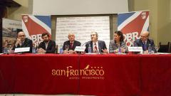 Press conference of the Obradoiro while they introduce the sponsorship.