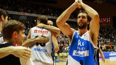 Jugadores del Obradoiro celebrando la victoria