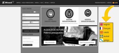 Captura de pantalla de la web multi-idioma de Monbus