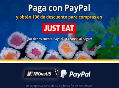 Monbus e PayPal regalan 10€ de desconto en Just Eat.