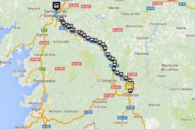 Ruta en autobús de Monbus desde Santiago de Compostela a Ourense